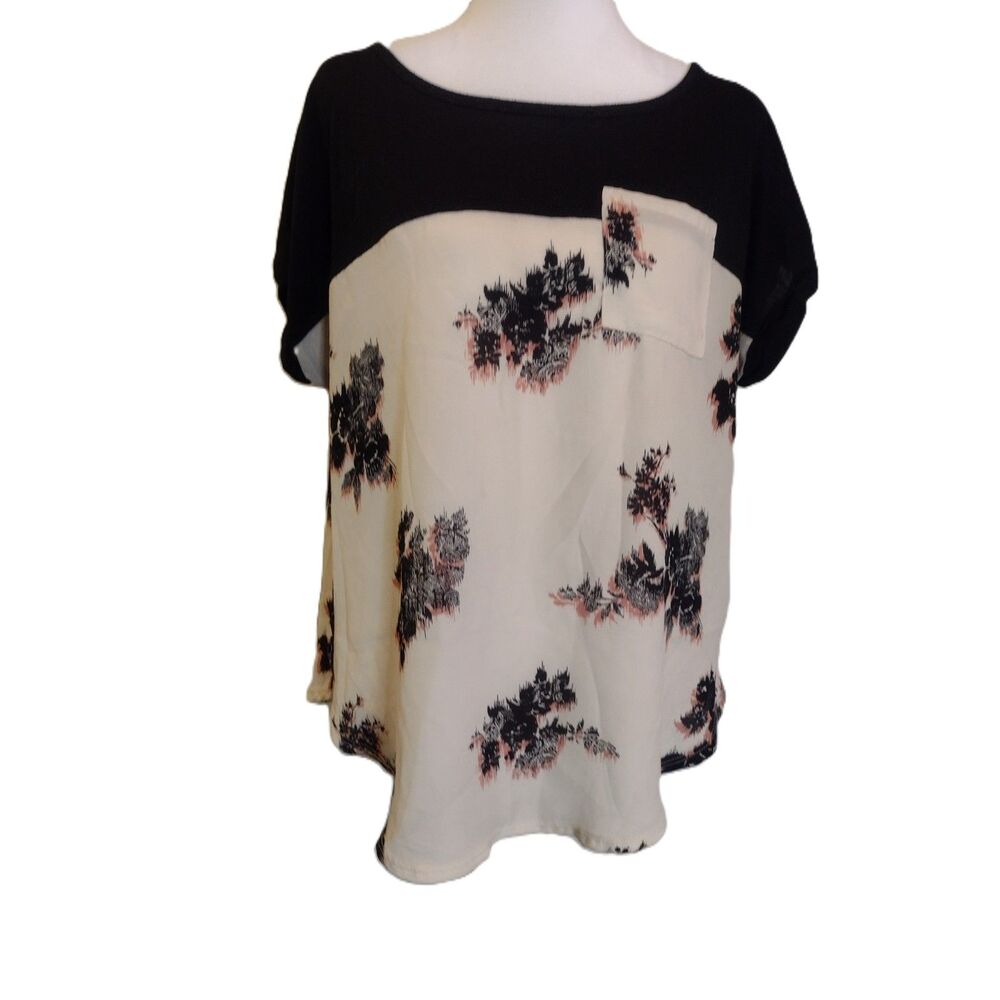 Xhilaration Floral Colorblock Pocket Blouse Top